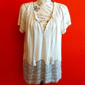Lucky Brand Boho Hippy Short Sleeve Knit Blouse Shirt Size Med